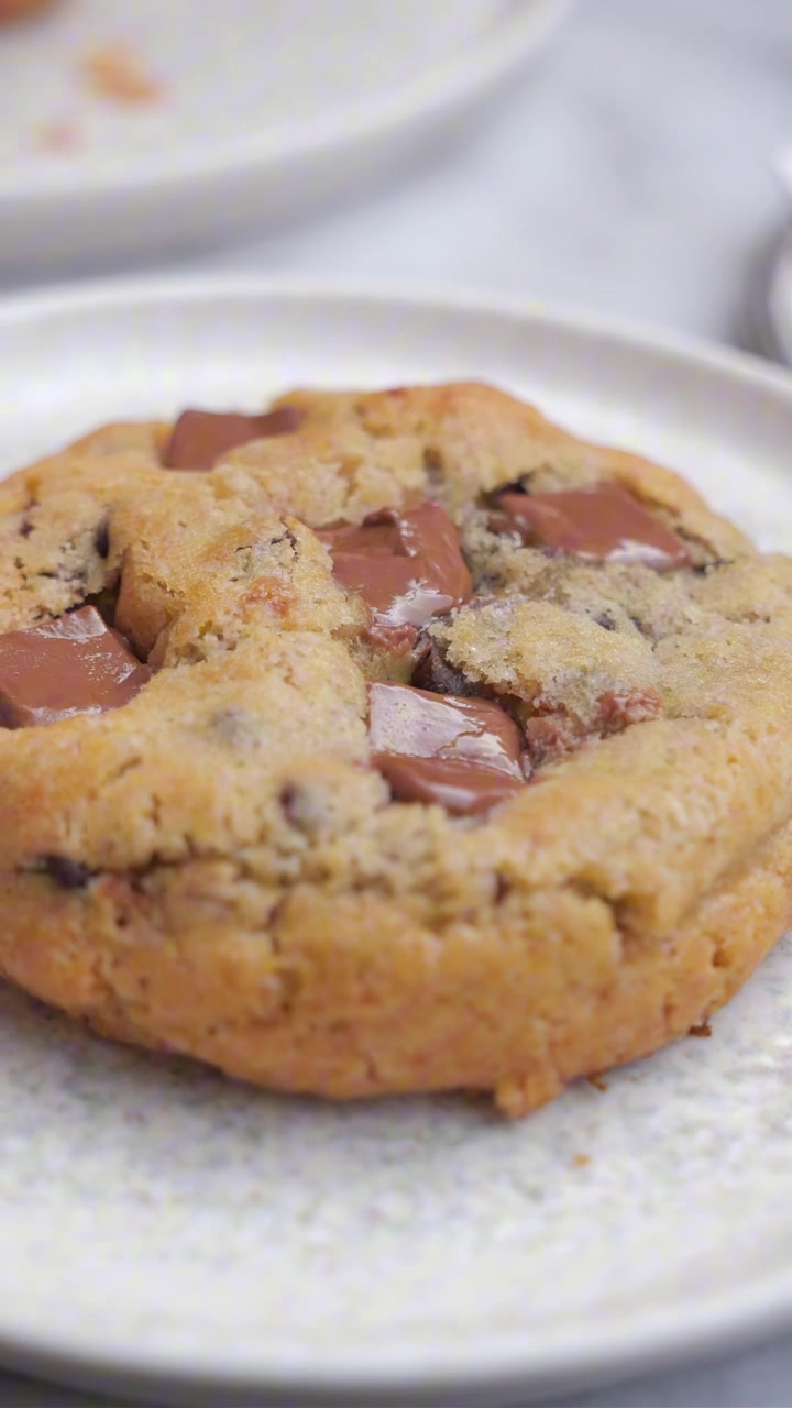 Freshly Baked Chocolate Chip Cookie on a Ceramic Plate