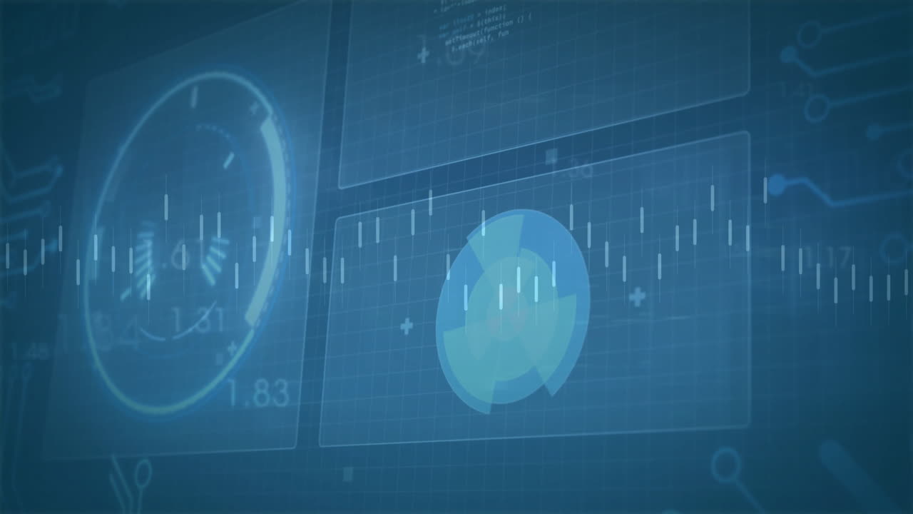 interfaz digital con gráfico circular giratorio y animación de calibre circular