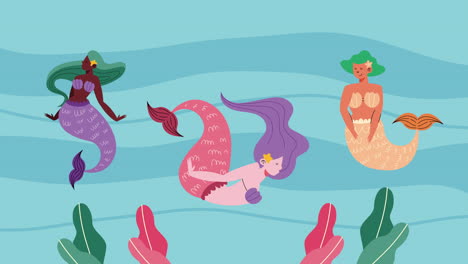 beautiful fairy tale mermaid with purple hair animation