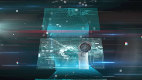 animación del procesamiento de datos sobre la cabeza humana digital