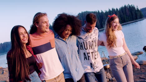 friends enjoying a lake outing laughter