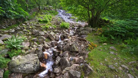 imágenes de video de la majestuosa fuerza de escala de una cascada en el lago buttermere, la cascada más alta en el distrito de los lagos compuesta por tres caídas distintas