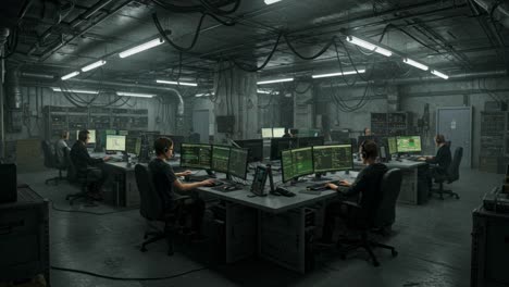 a dedicated team is diligently working in a state-of-the-art operations room, analyzing complex data and coordinating crucial responses deep into the night