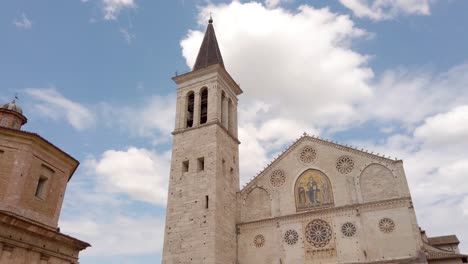 West-front-of-Spoleto-Cathedral,-the-principal-church-of-the-Umbrian-city-of-Spoleto-in-Italy-built-in-a-Romanesque-architecture