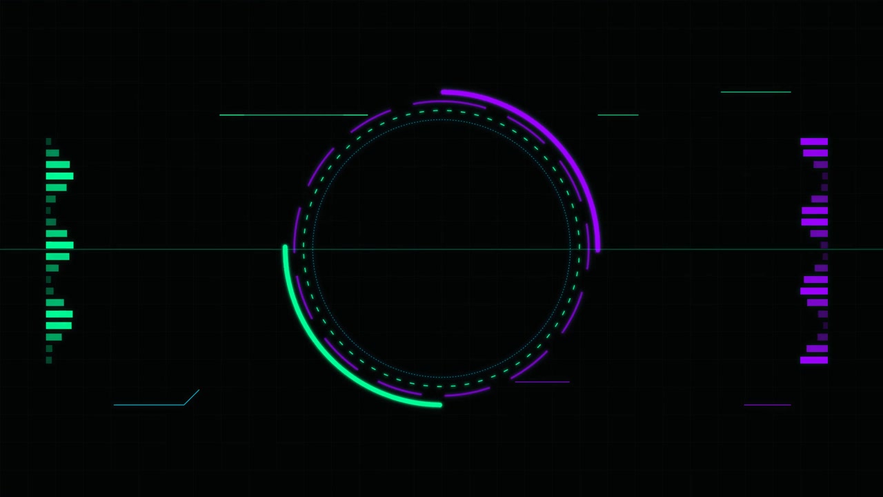 Futuristic Digital HUD Interface with Rotating Circular Elements