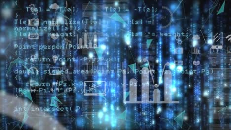 animation of data processing over computer servers in background