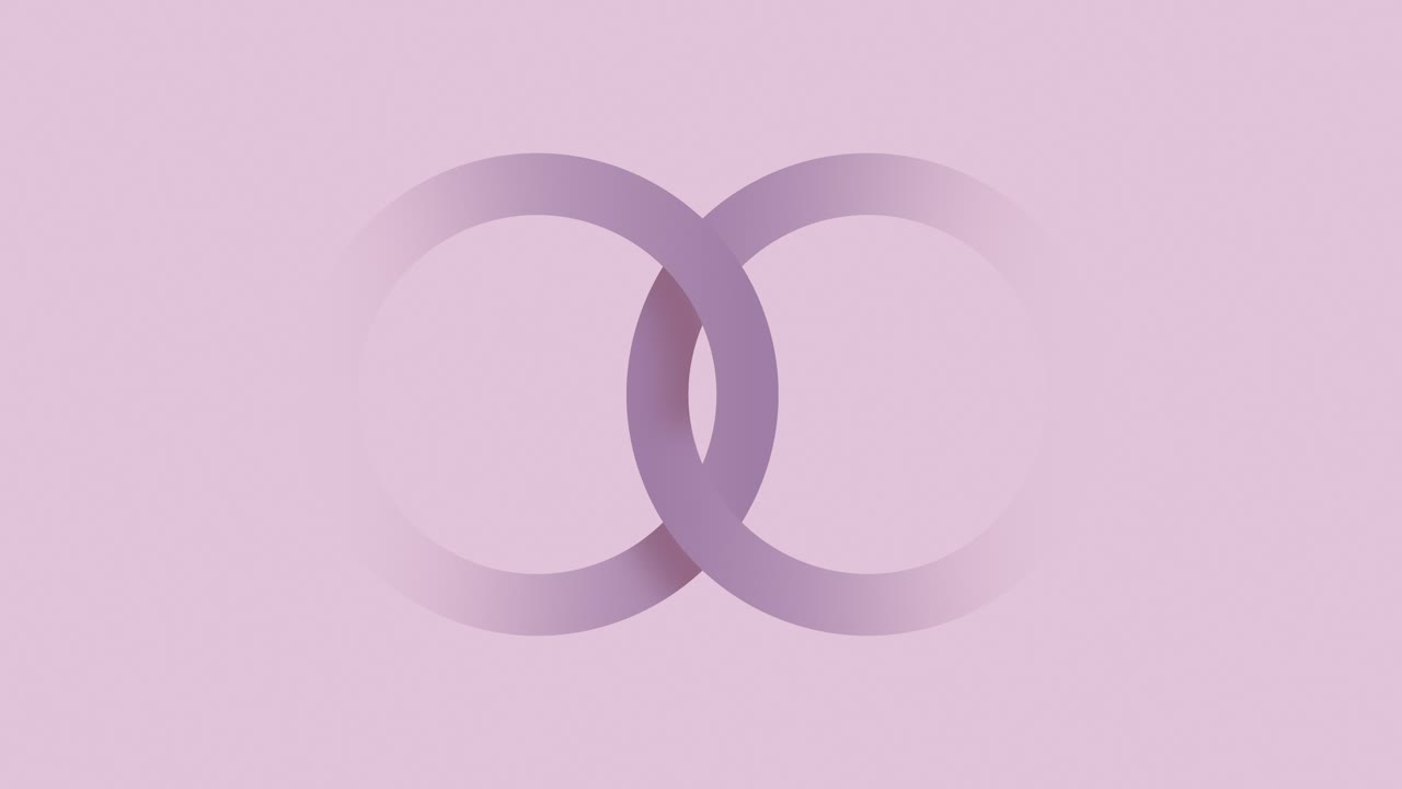 Abstract Interlocking Purple Rings Animation on Pink Background