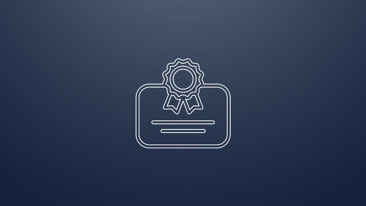 4k animation of certificate icon. Particles animate symbol in composition and explosion. Two background version: full color and transparent isolated alpha channel.