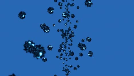 flying many virus in cartoon character on blue background. medical concept. funny black virus mascot with angry. 3d loop animation.