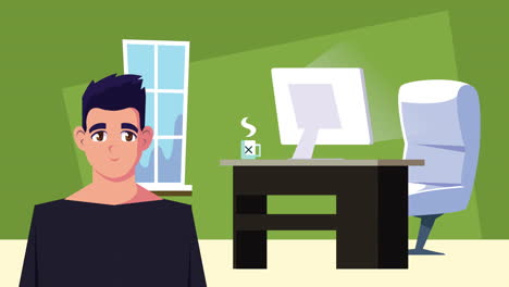 hombre en el lugar de trabajo trabajo en el hogar animación de campaña