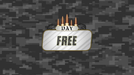 Animation-text-Free-Day-on-military-grey-background-with-patrons