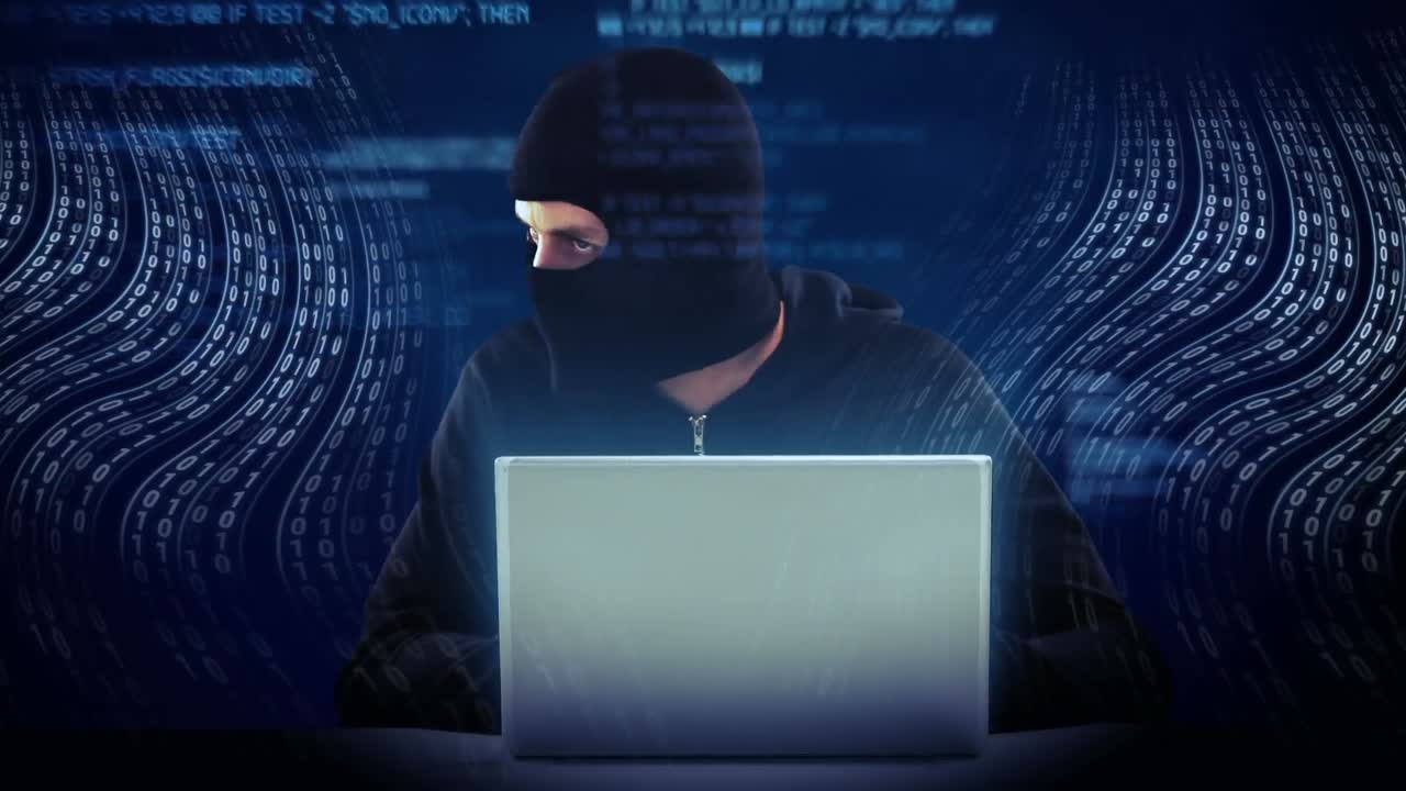 Animation of data processing over caucasian male hacker | Premium Stock ...