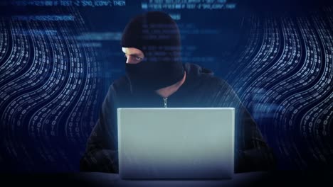 animación del procesamiento de datos sobre un hacker caucásico