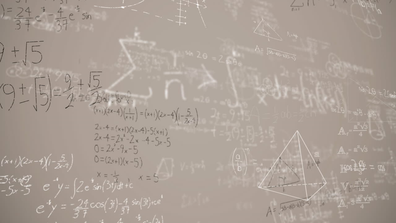 회색 배경에 수학 방정식의 애니메이션