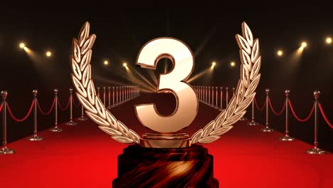 Animation-of-third-place-award-trophy-at-floodlit,-red-carpet-winners'-prize-giving-ceremony