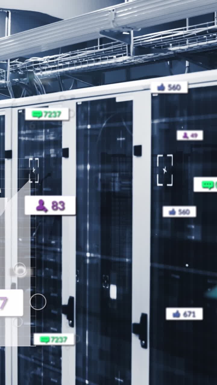 animatie van de gegevensverwerking over de serverruimte