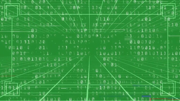 Digital Binary Code Data Stream on Green Background