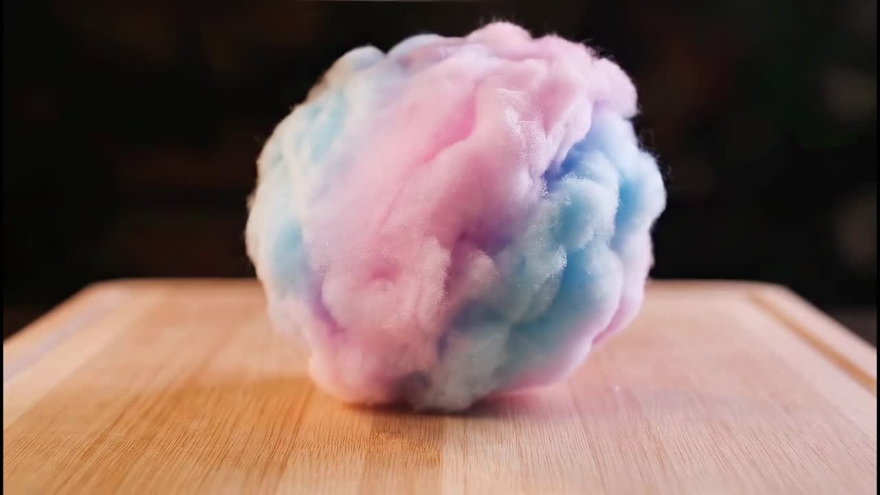 Cotton candy being cut with a knife