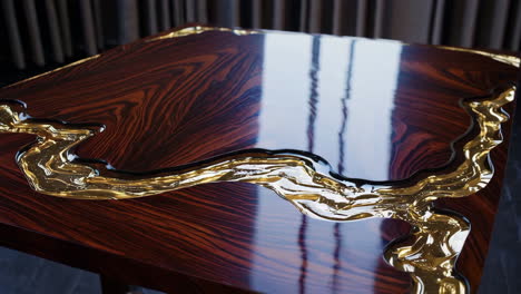 luxury wooden table with gold inlay design