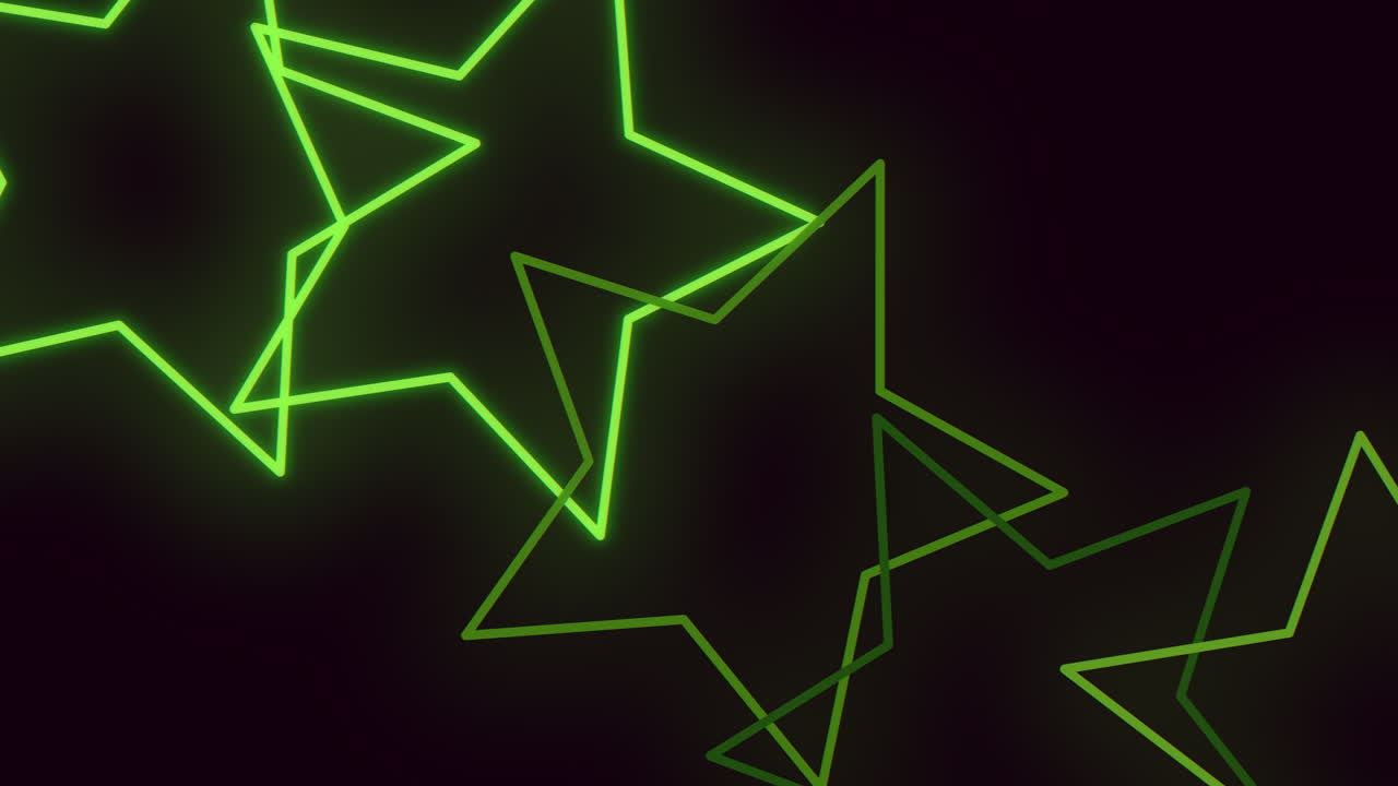 Vibrant neon green stars illuminate the night on a black background