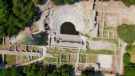 shot drone cenital butrint roman amphitheater and ruins in albania