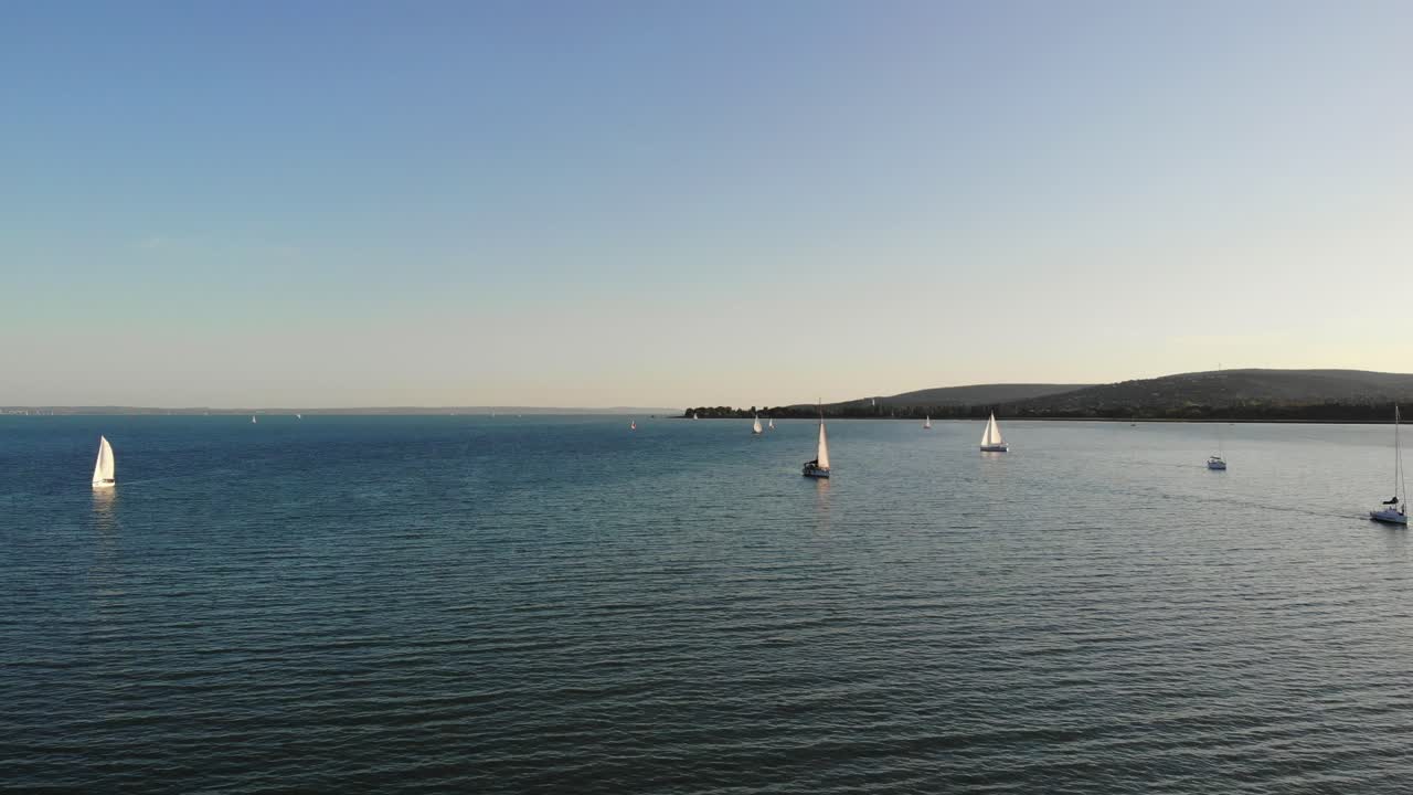 Aerial View Of Sailboats At Sunset, Balaton Lake, Hungary
