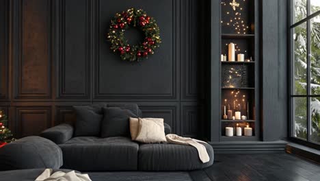 dark and elegant christmas living room