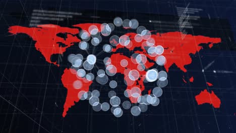 Globe-of-network-of-digital-icons-against-world-map
