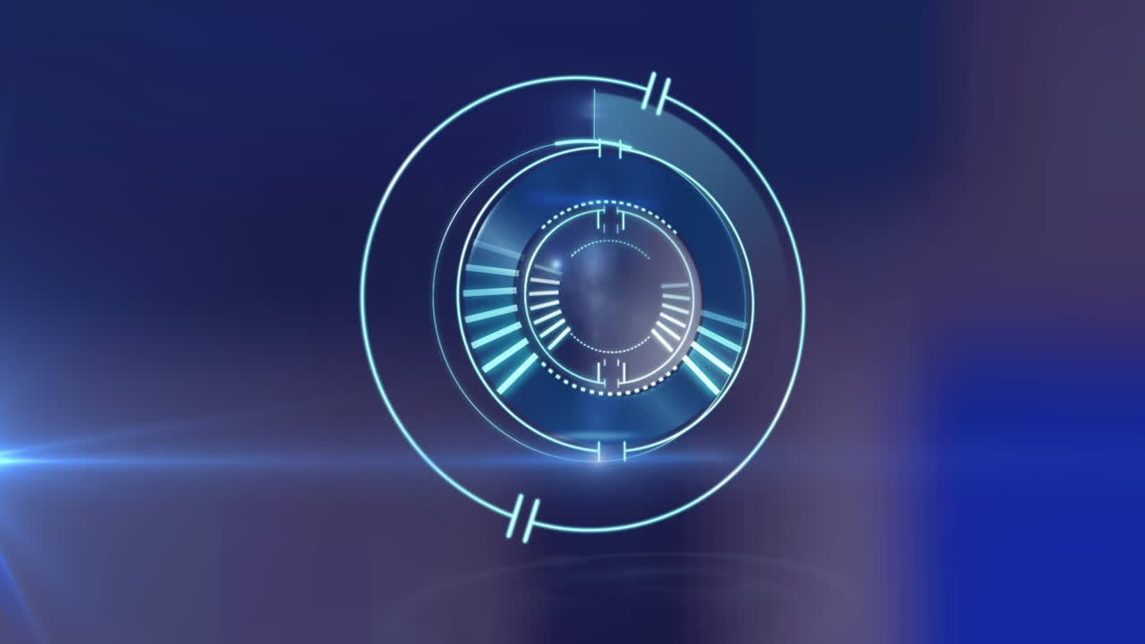 animación de un foco móvil y una cerradura de caja de seguridad circular girando sobre un fondo oscuro