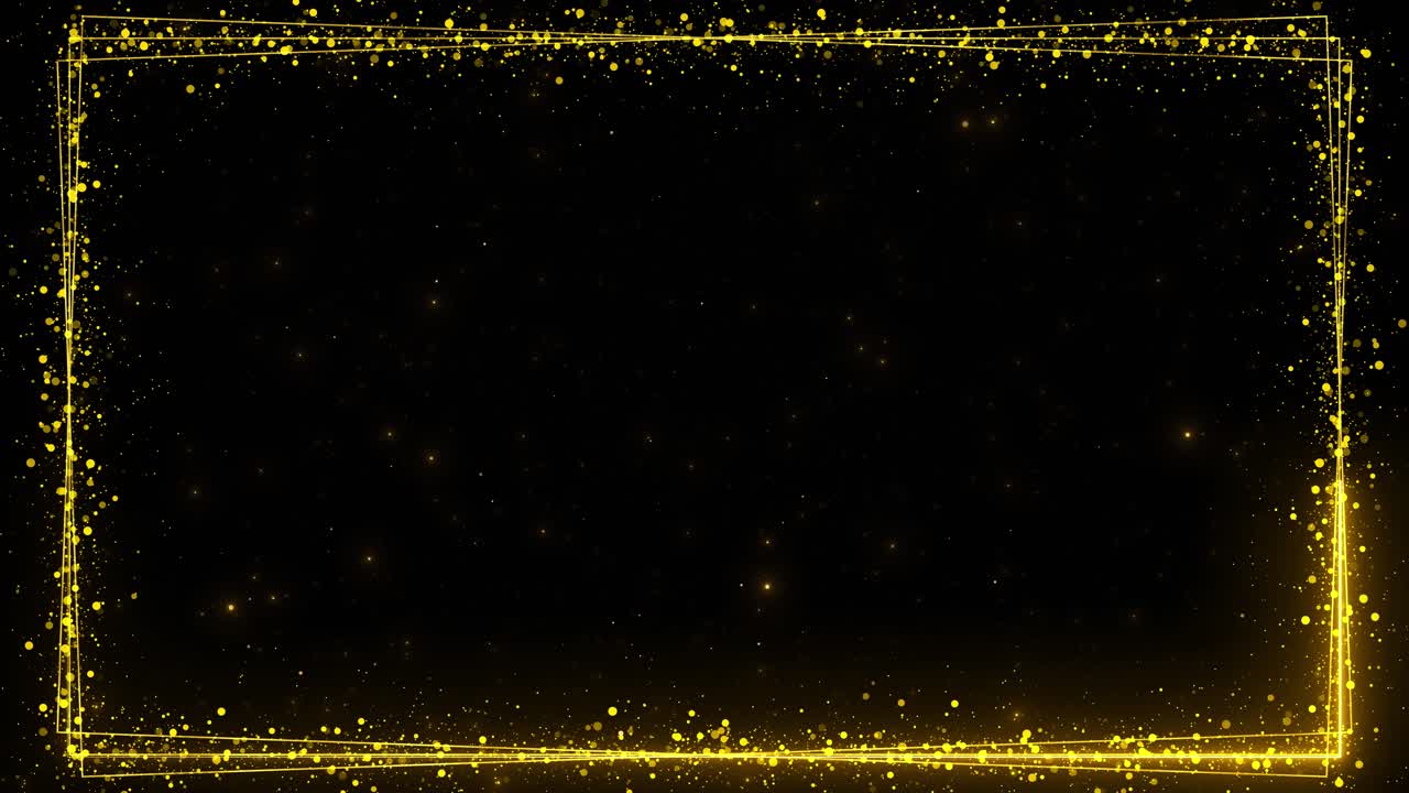Fundo festivo com borda de moldura de glitter dourado e brilhos cintilantes, com espaço para texto.