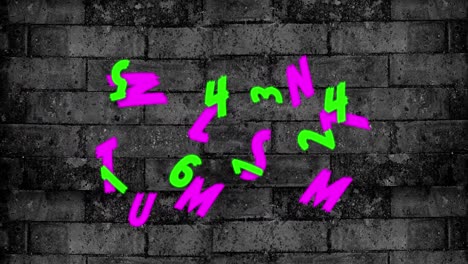 animation of letters and numbers over brick wall