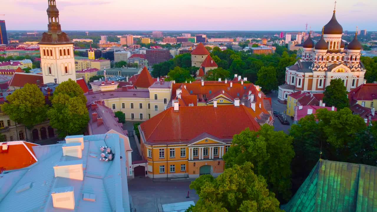 European capital city buildings, historic old town location, aerial