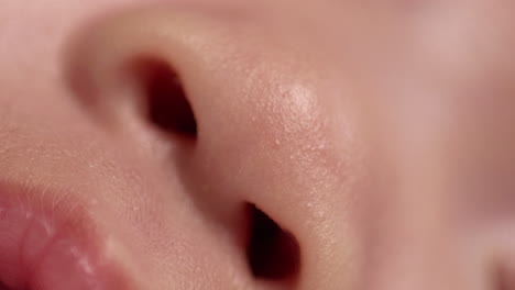 close-up shot of the gaping mouth, upper lip, and the opening of a newborn infant's nostrils