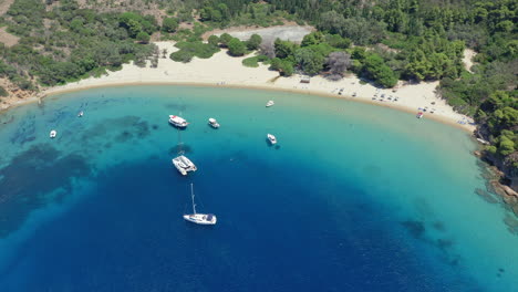 aerial: panoramic drone shot of tsougria island beach near skiathos, sporades, greece