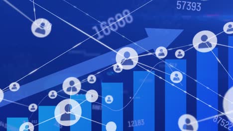 Animation-of-network-of-profile-icons,-changing-numbers-and-statistical-data-processing