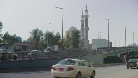 the beautiful jalil khayat mosque can be seen in the distance in erbil, iraq