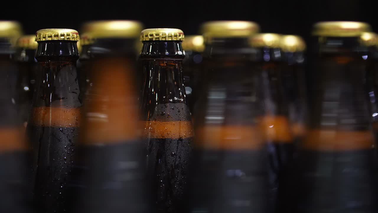 Close up of cold beer bottles