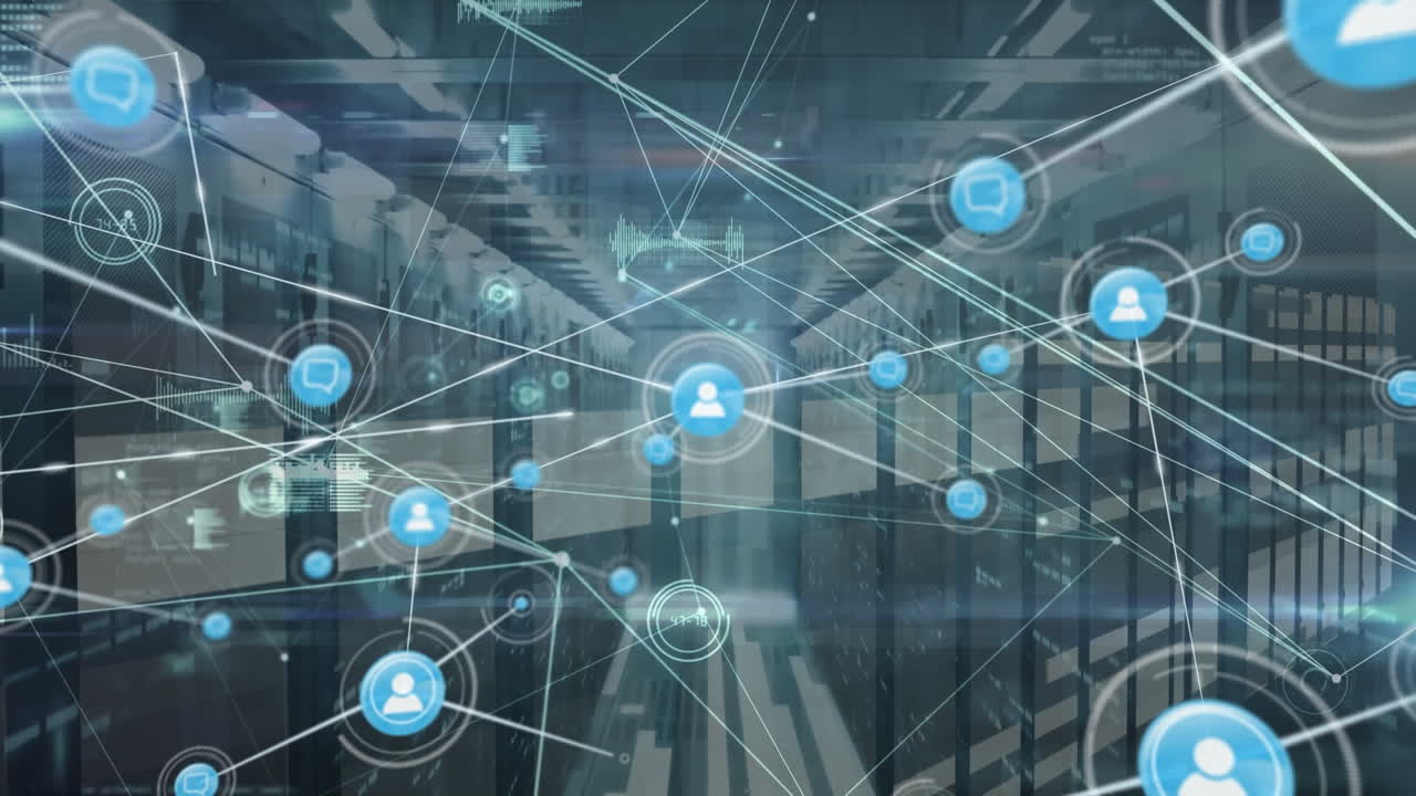 Animation of network of connections over server room