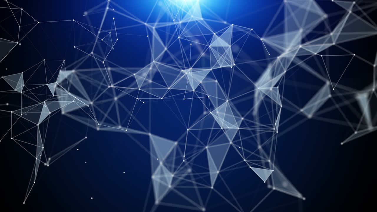 Futuristic plexus animation with glowing triangles and light in slow motion, 4096x2304 loop 4K