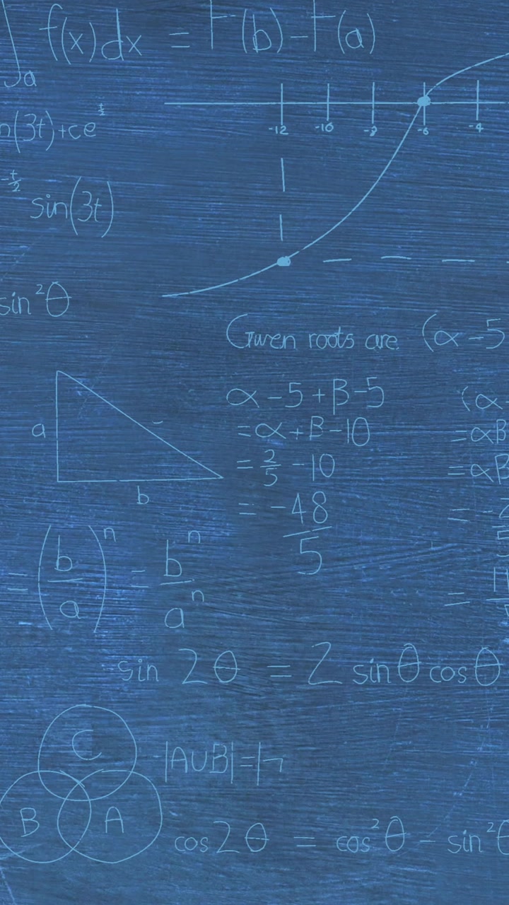 Animazione di strati di formule ed equazioni matematiche su lavagna blu.