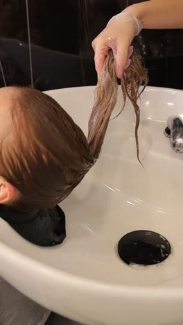 Woman using plumbing fixture to wash hair in sink 4k 2025 08 04 21 35 45 utc.mov | animal, background, bathroom, beautician