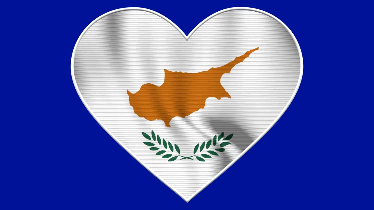 Cyprus Heart Love Flag Loop - Realistic 4K flag waving in the wind. Seamless loop with highly detailed fabric texture
