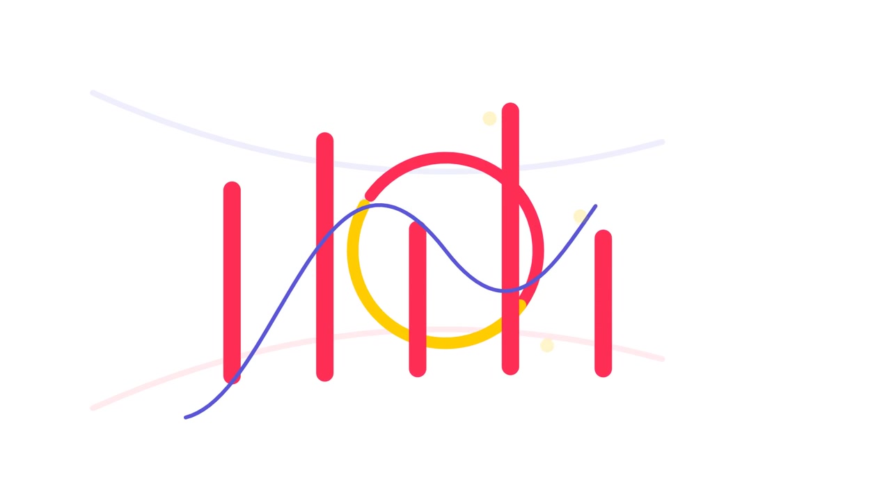Animated Abstract Data Visualization with Growing Bar Chart and Wave Line