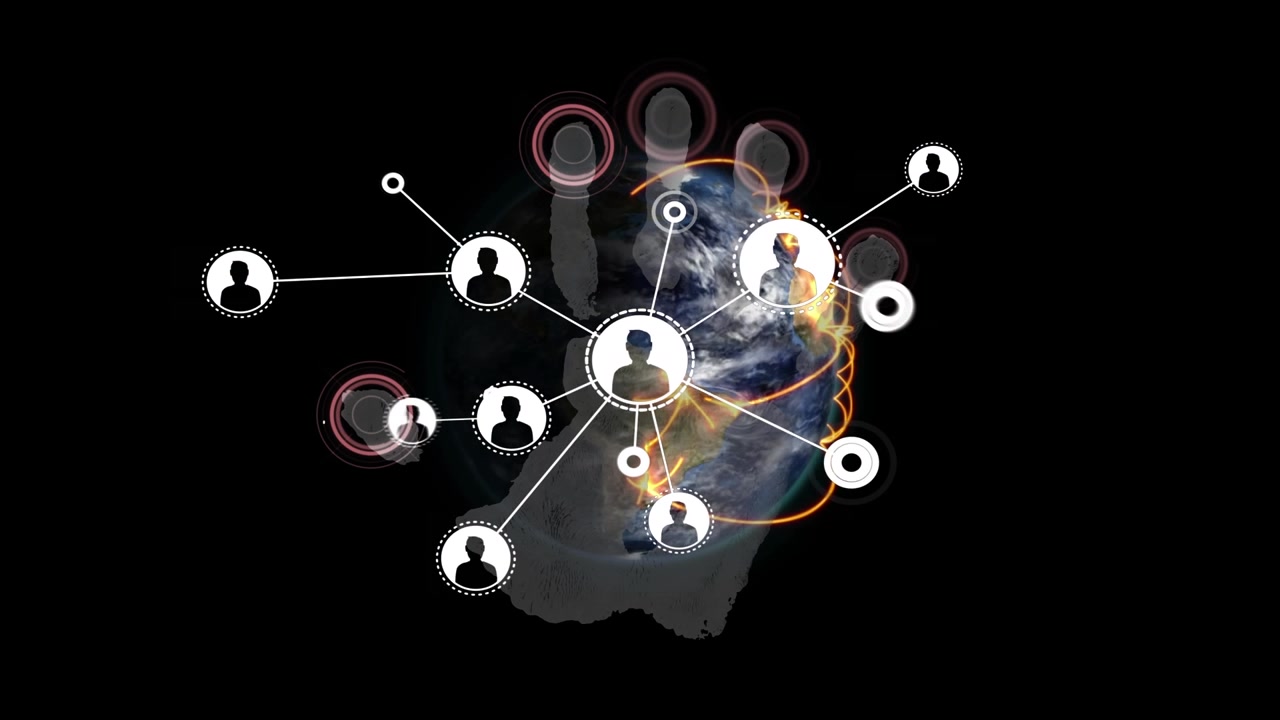 Animation of handprint and icons over globe