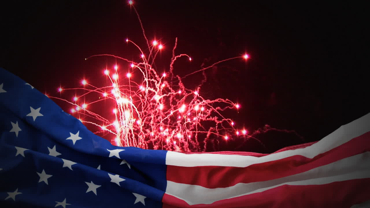 Digital animation of fireworks on the skyline at night 4k