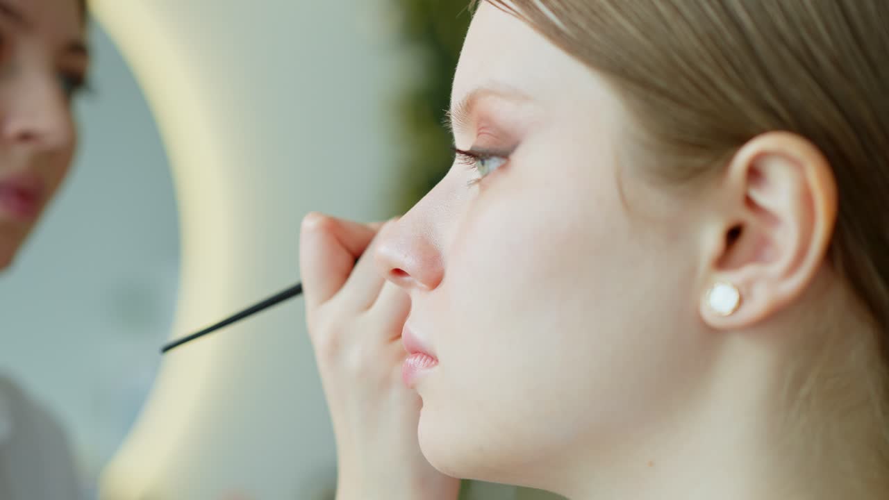 Makeup Artist Applying Eye Makeup to Model