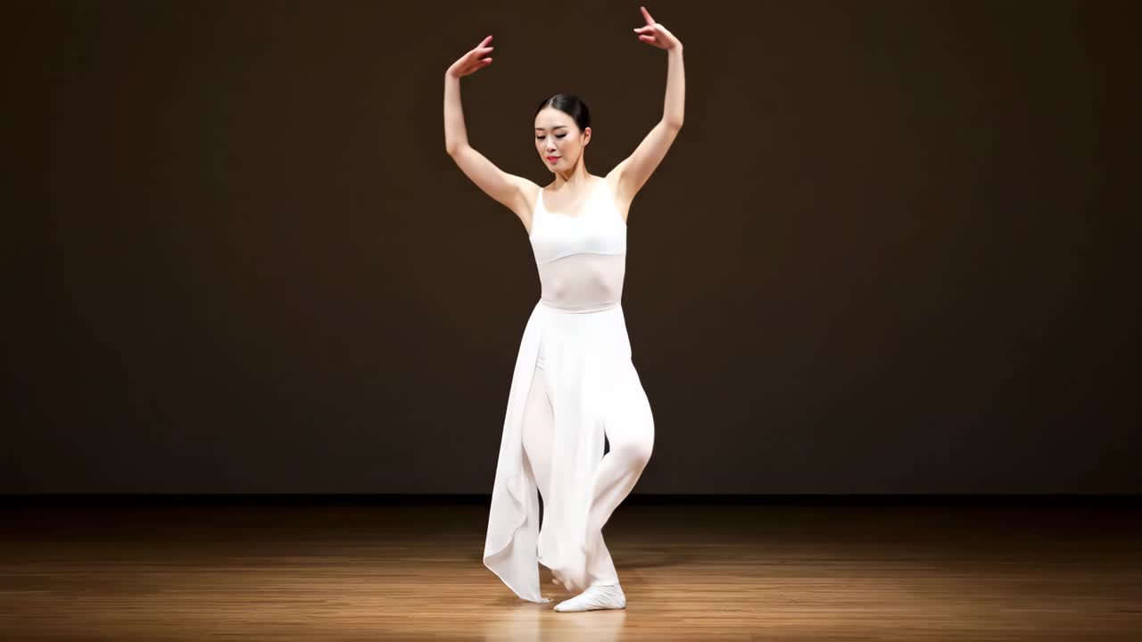 Ballerina elegante in bianco sul palco