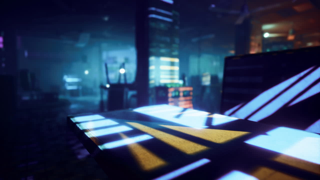 Illuminated patterns in an industrial setting during nighttime hours