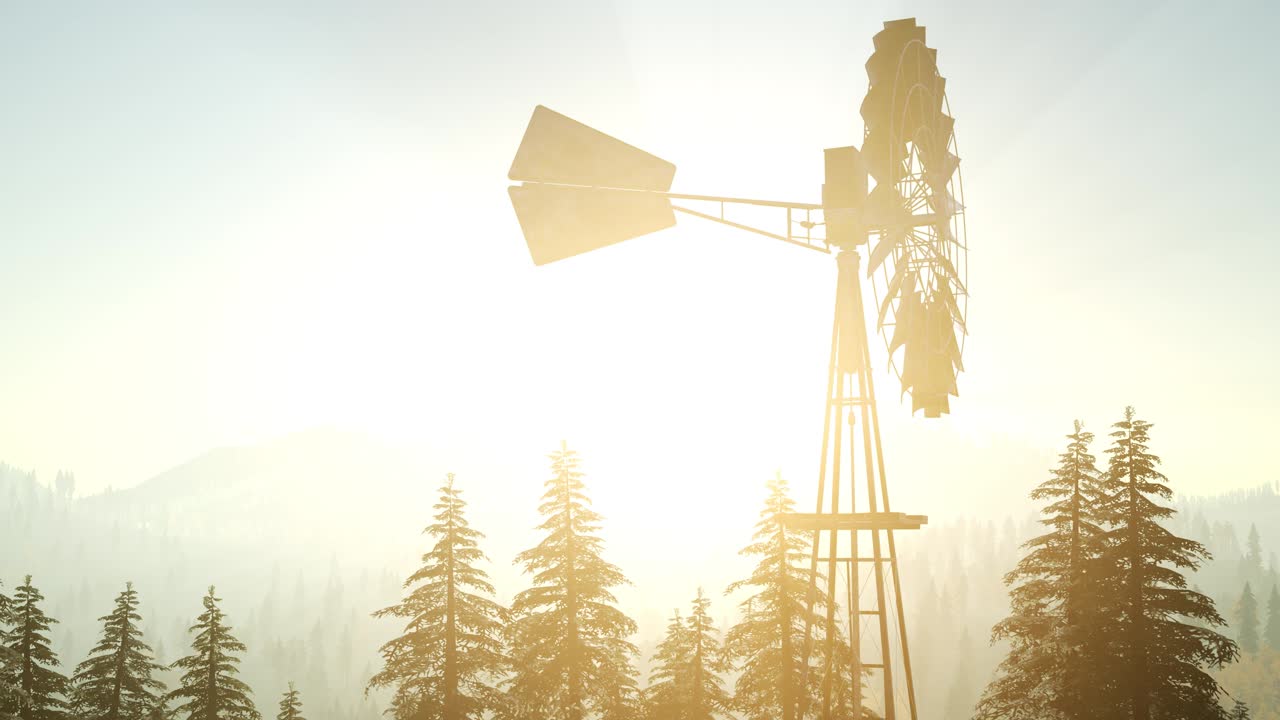 전형적인 오래된 풍차 터빈