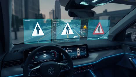 advanced dashboard interface with augmented reality features displaying road signs and information for enhanced driving experience